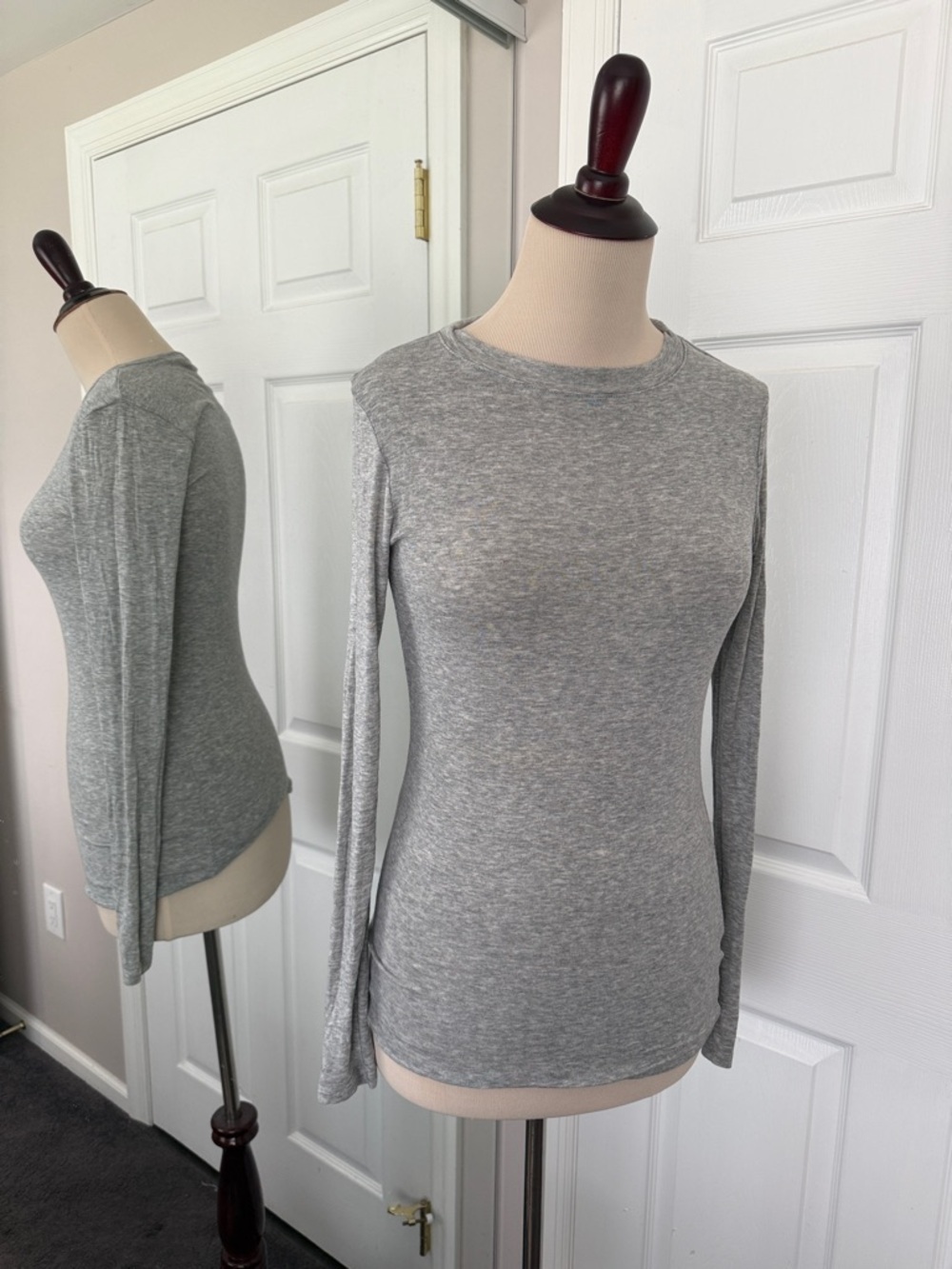 Trouve Sheer Layering Tee Grey Heather Long Sleeve Crew